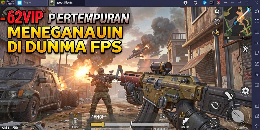 Screenshot 62VIP menampilkan aksi pertempuran FPS yang mendebarkan.