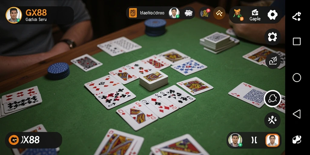 Screenshot GX88 menampilkan permainan Gaple yang menarik dan interaktif.