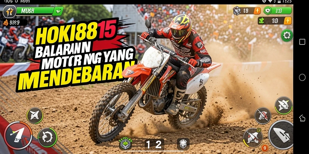 Tampilan gameplay seru dalam HOKI8815 saat balapan motor.