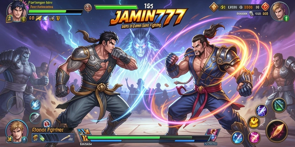 Screenshot menunjukkan pertarungan intens antara karakter di JAMIN777.