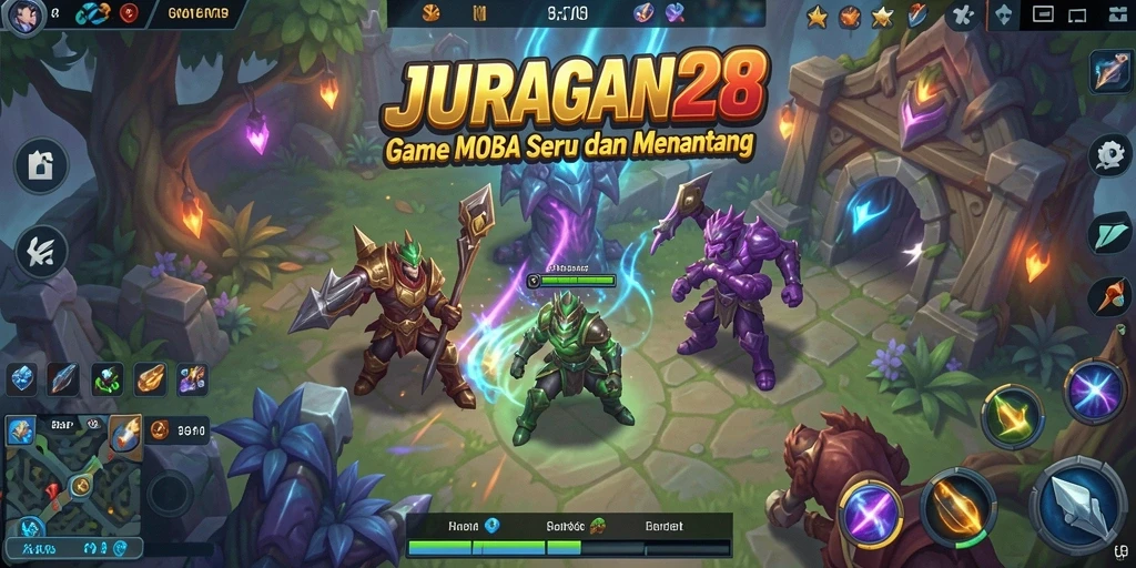 Screenshot gameplay JURAGAN28 menampilkan pertarungan seru di arena MOBA.