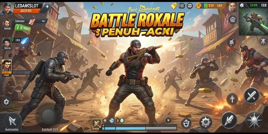 Tangkapan layar gameplay LEDAKSLOT yang menampilkan aksi seru dalam pertarungan Battle Royale.
