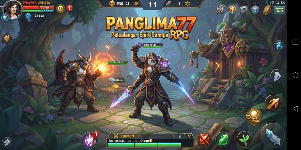 Tangkapan layar utama gameplay <strong>PANGLIMA77</strong> menunjukkan pertarungan epik yang menegangkan.