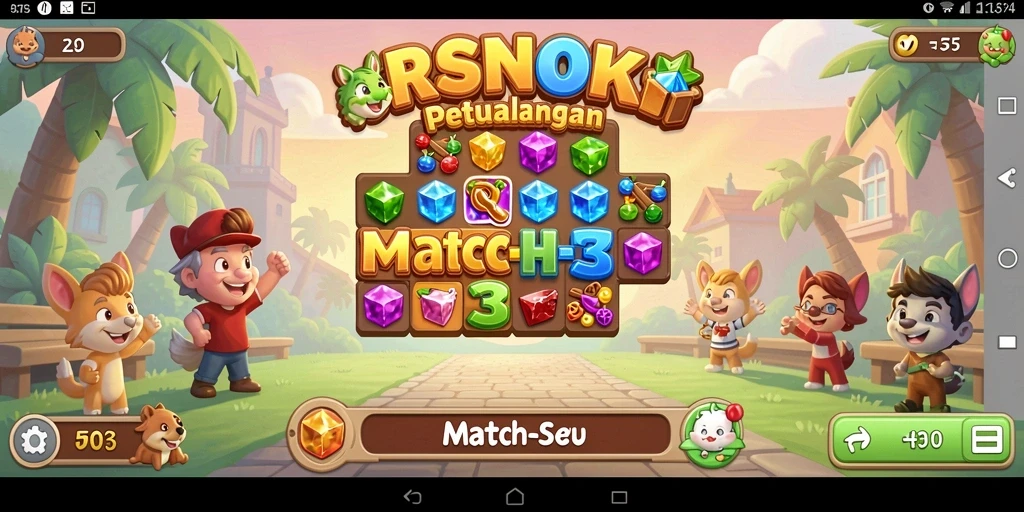 Tampilan gameplay seru RSNOK dalam aksi mencocokkan elemen.