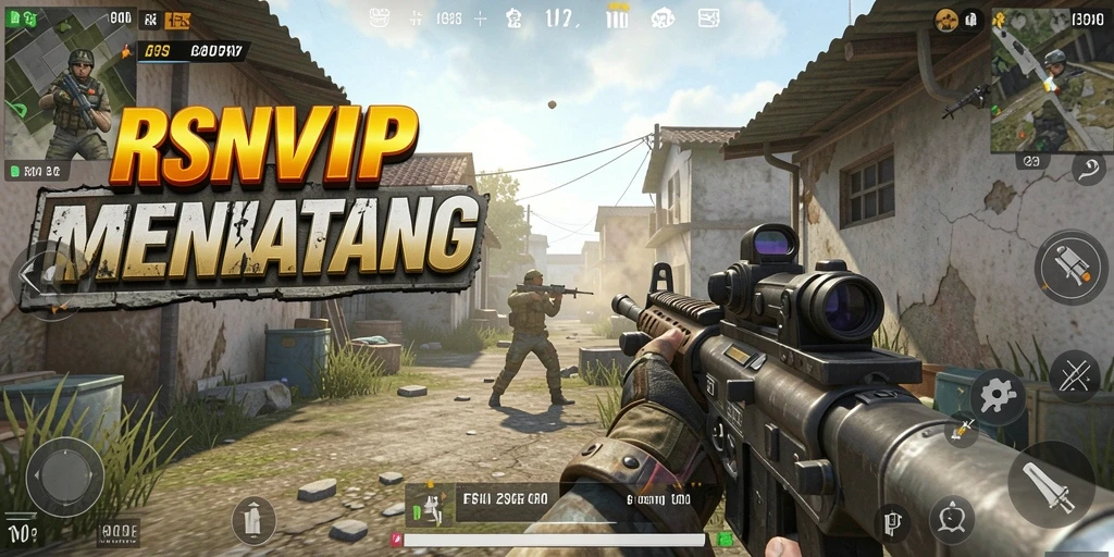 Tangkapan layar utama RSNVIP dengan aksi intens gameplay FPS.