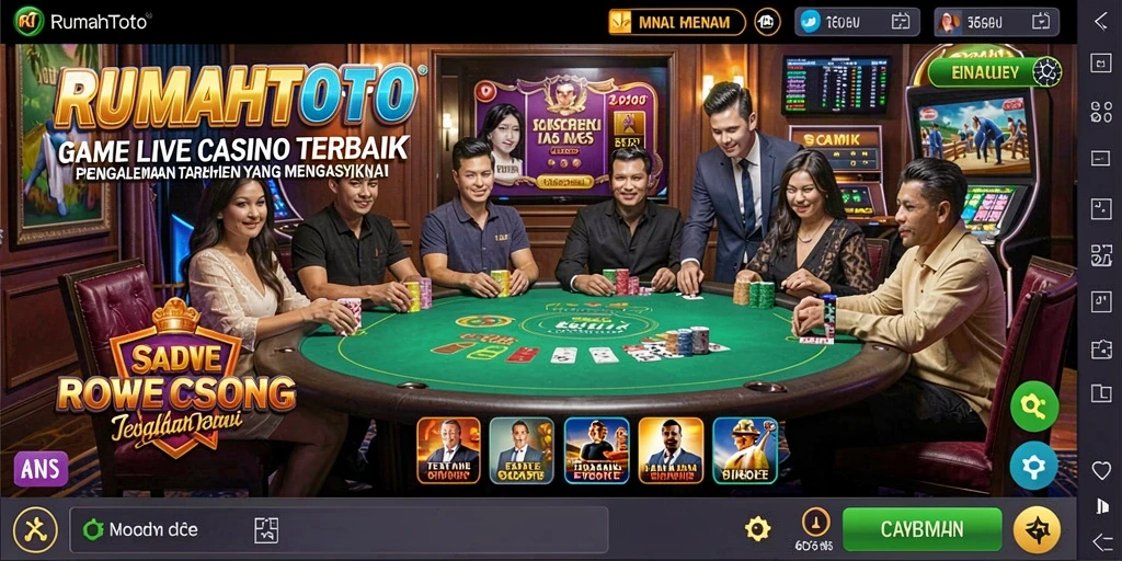 Screenshot gameplay RUMAHTOTO menampilkan dealer profesional dan suasana permainan yang mendebarkan.