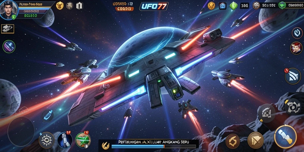 Tampilan gameplay seru di UFO77 dengan aksi luar angkasa.
